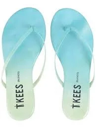 Leather flip flops in ombre (aqua to mint)