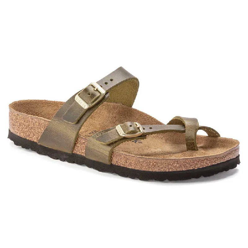 Women's Mayari Oiled Leather Sandal- Green Olive- Regular/Wide