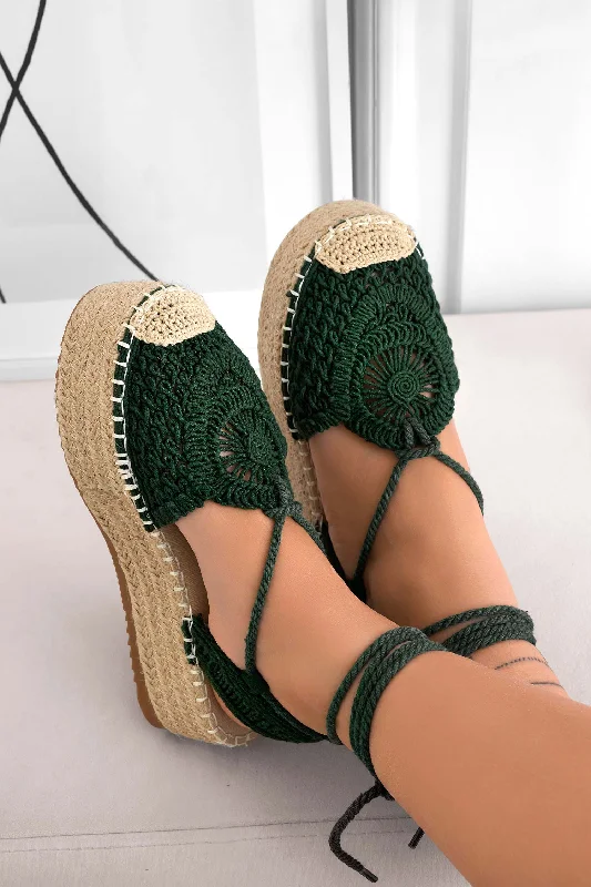 ERIN - Espadrilles verdi con ricamo e laccio