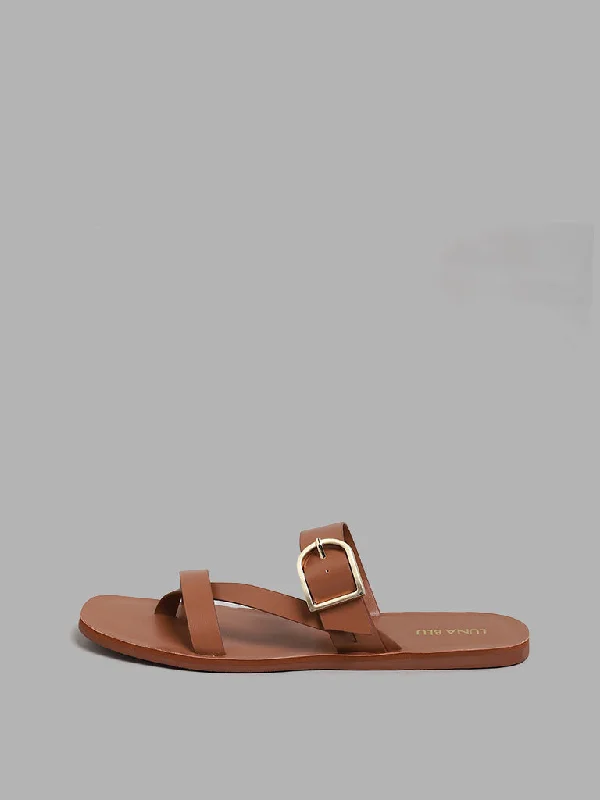 LUNA BLU 3-Band Buckle Brown Sandals