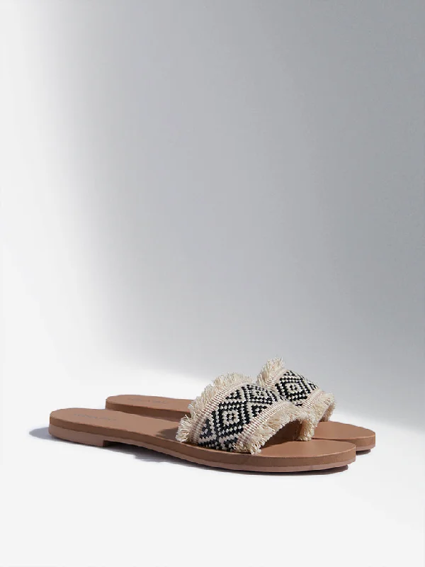 LUNA BLU Black Aztec Pattern Slides