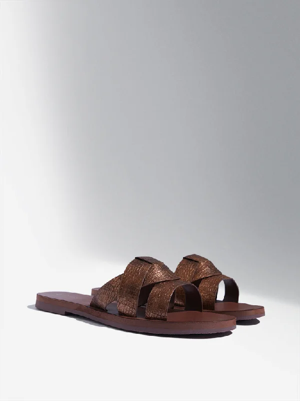 LUNA BLU Brown Multi-Strap Slides