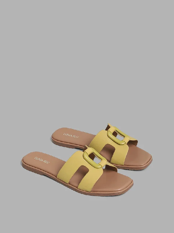 LUNA BLU Mustard Cut-Out Case Buckle Sandals